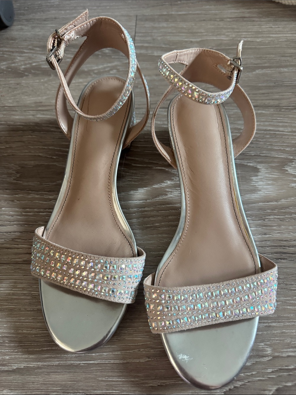 Maripe Blush Iridescent Rhinestone Ankle-Strap Heels